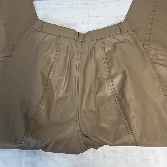 Toffs Leather Pants Womens Petite sz 30/10 Brown Pleated Vintage 90s Y2K Pockets - Picture 9 of 10